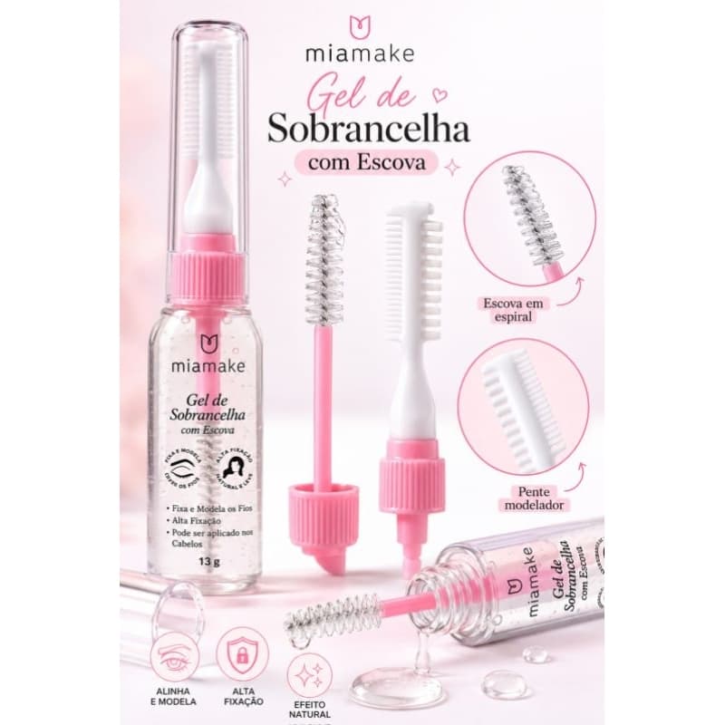 Gel para Sobrancelha com Pente + Escova Baby Hair Cera Para Sobrancelhas cada - Mia Make