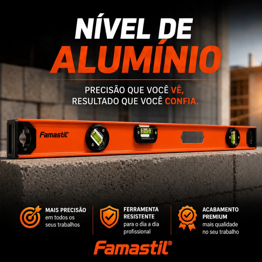 Nível Alumínio Mão Imã Régua 3 Bolhas Construção Profissional Régua 48" Famastil Régua Precisão Obra