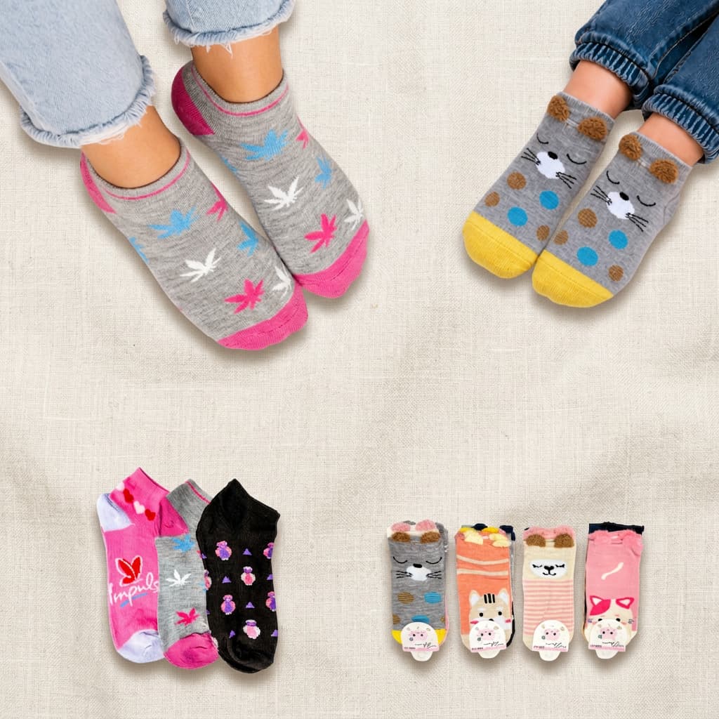 Kit 24 Pares Meia Mãe e Filha Soquete Estampada e Bichinho