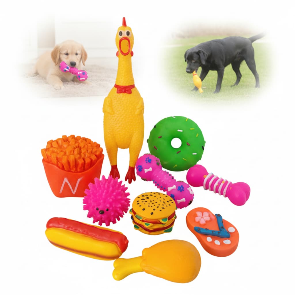 Kit Pet 4 Brinquedos Mordedor Pet Com Som Frango Donuts Bolinha