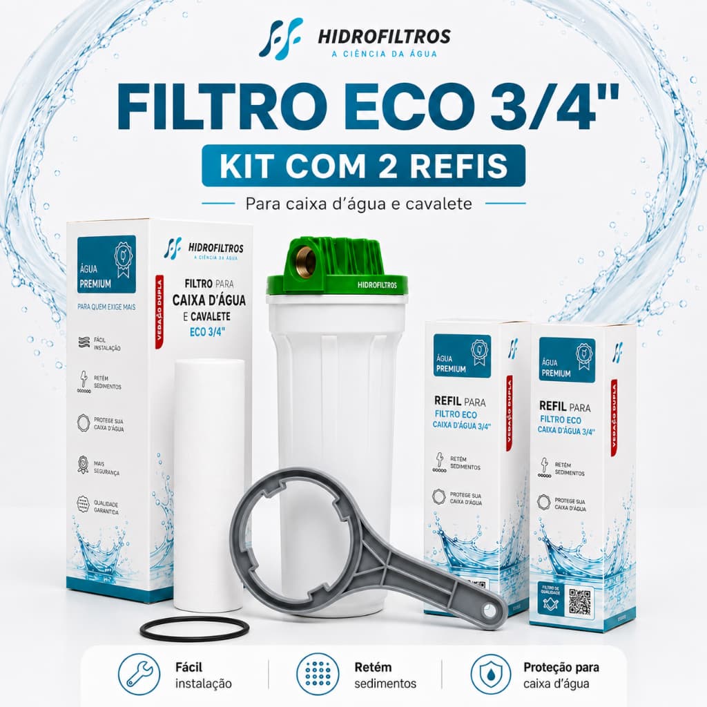 Filtro Purificador de Água Eco 9.3/4 Hidrofiltros Filtro Para Caixa D'água e Cavalete Carvão Ativado