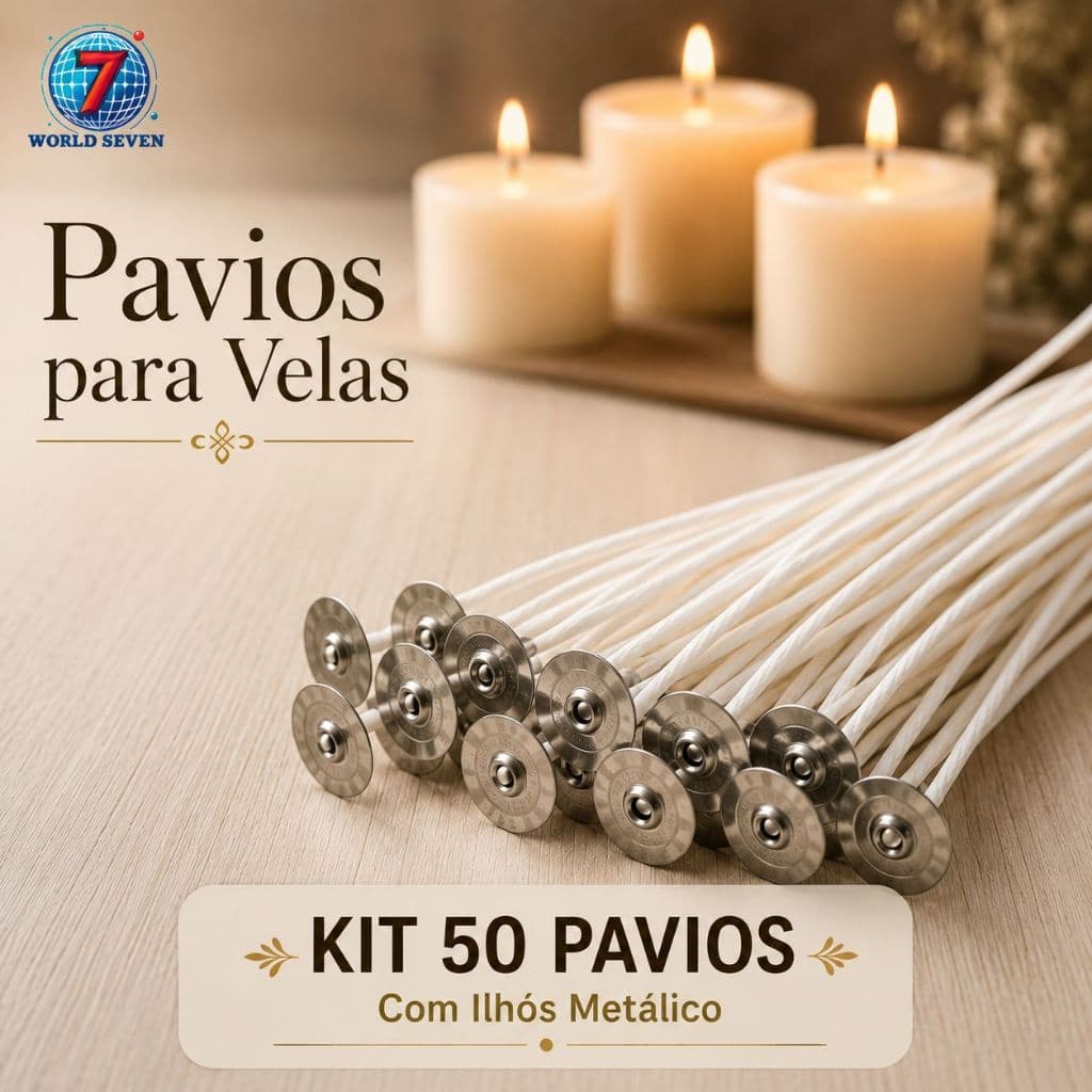 PAVIO PARAFINADO C/ILHÓS KIT 50 UNIDADES  P/ VELAS DECORATIVAS , PERFUMADAS E ARTESANATOS EM GERAL