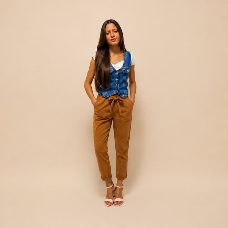 Calça Feminina Jogger Cáqui Com Elástico Na Cintura Amarração Laço Tecido Confortável Com Bolso