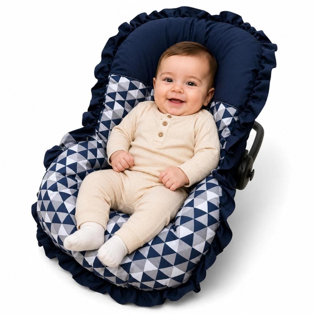 Capa para Bebê Conforto Geométrico Marinho Universal 13kg 100% Algodão Enxoval Menino e Menina