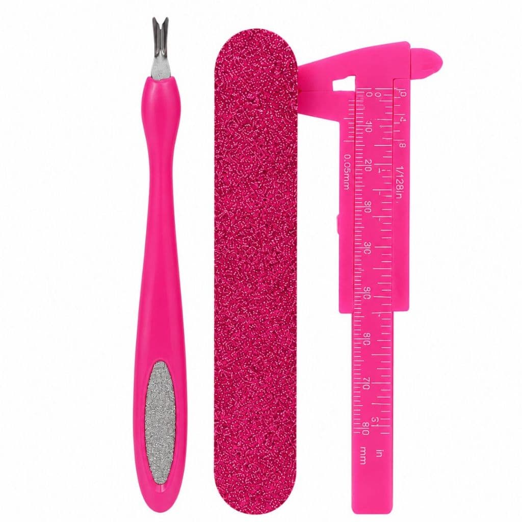 Kit Manicure Pedicure 3 Peças Lixa Removedor de Cutícula e Régua Medidora de Unhas