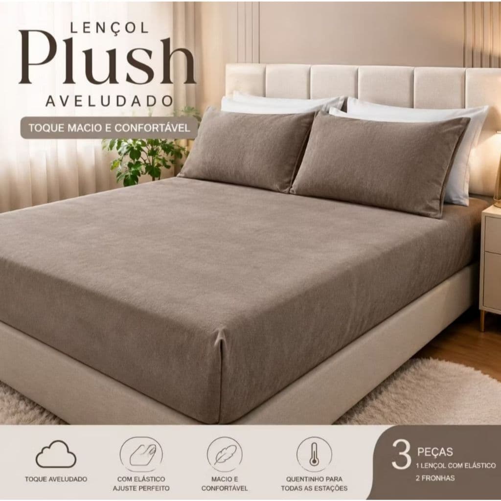 Jogo De Lençol Plush 3 Peças Aveludado Soft Macio Com Elástico Casal Queen King Solteiro