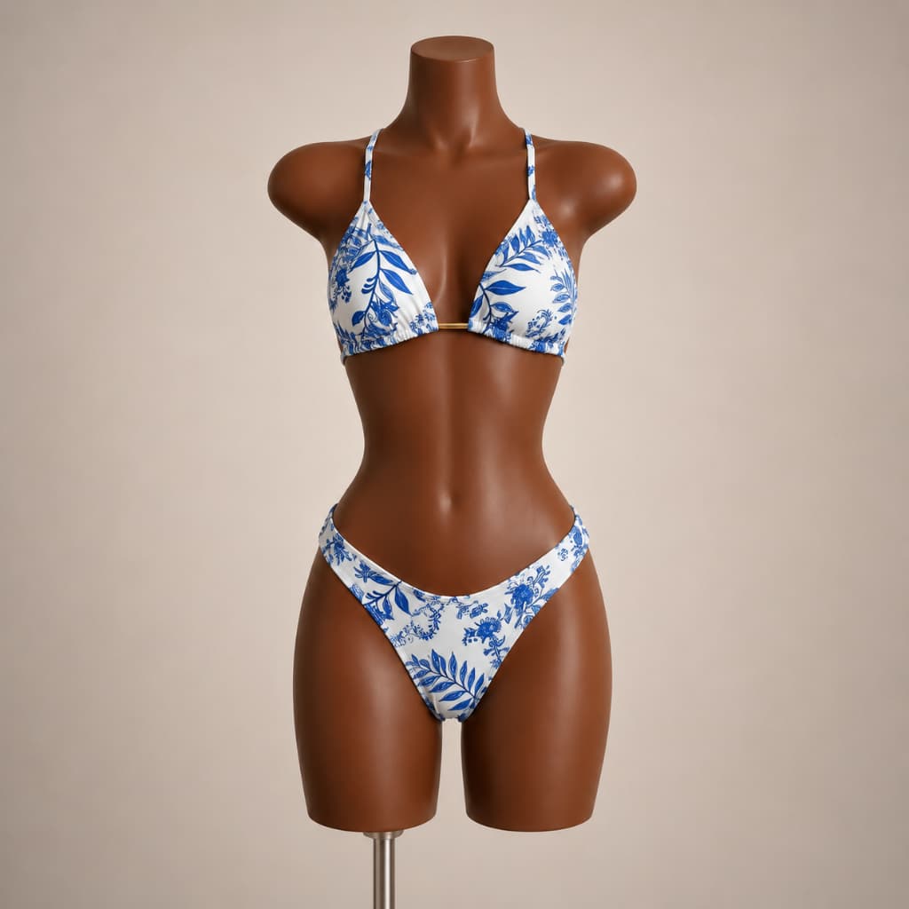 Conjunto Biquíni Cortininha + Shortinho | Look Feminino Praia Verão Estiloso e Colorido Estampa Floral Azul Trikini