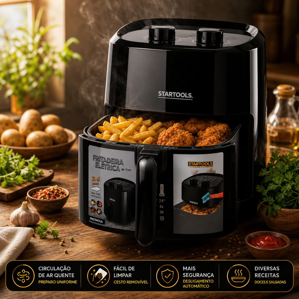 Fritadeira Sem Oleos Com Capacidade 3.4 Litros Potencia 1200w Bivolt Cozinha Saudavel