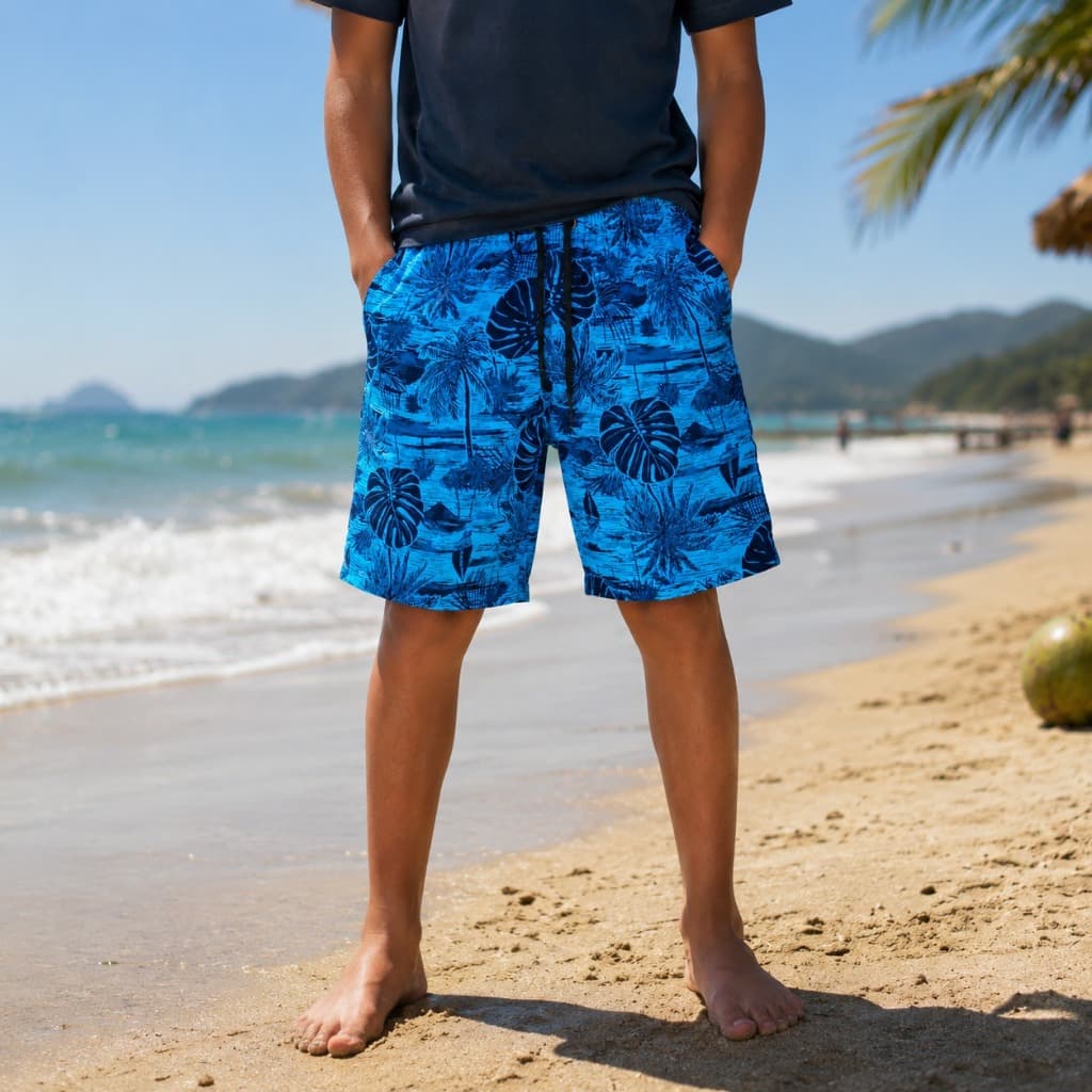 Kit Com 3 Bermudas Tactel Juvenil De Elástico Praia Com Bolsos Short Infantil