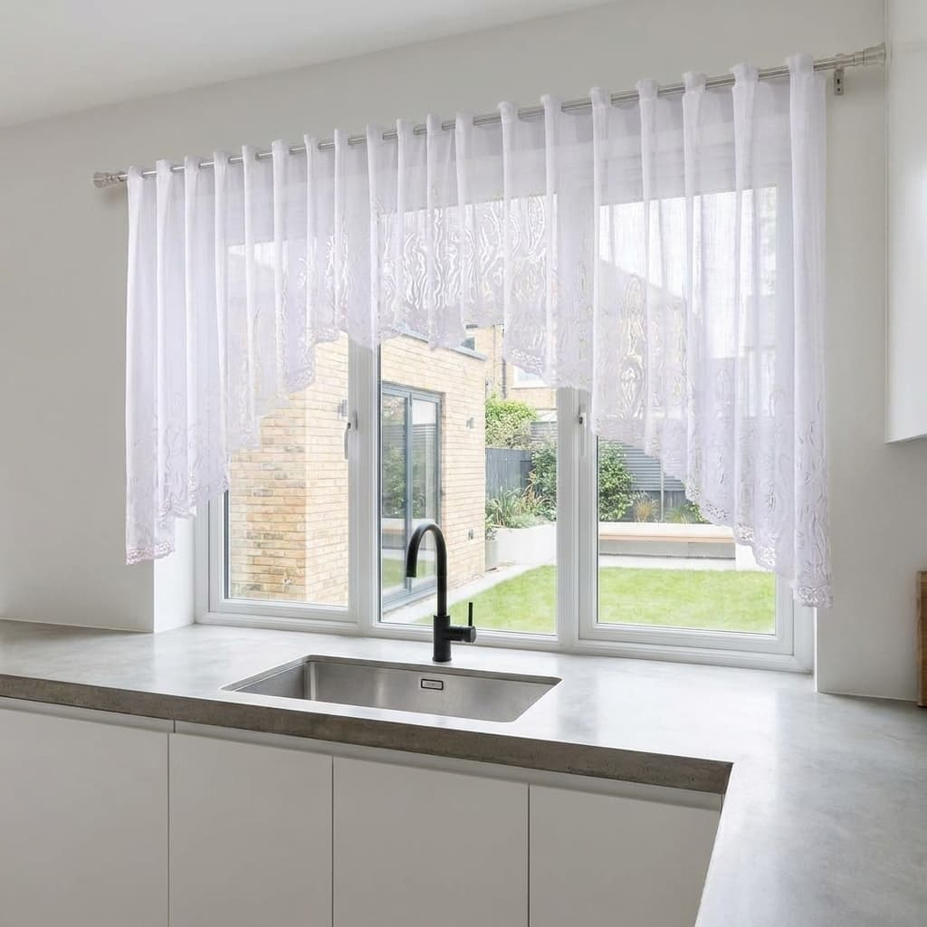 Cortina de Renda para Cozinha Cascata Tulipa Branca 3,20m x 1,10m Decorativa Elegante Moderna Luxo