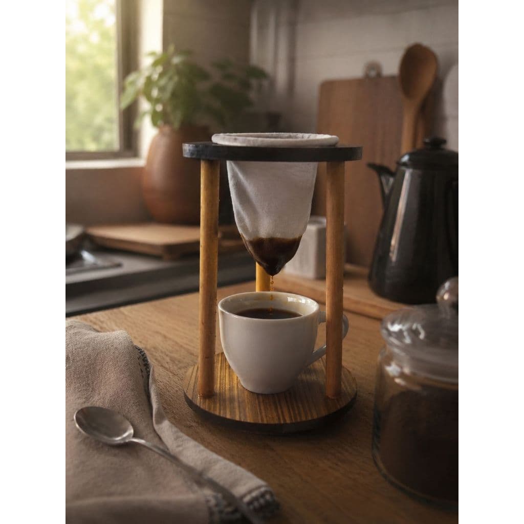 Mini Suporte De Coador Com Coador De Pano E Xicara Porcelana 75ml Para Café Cafezinho