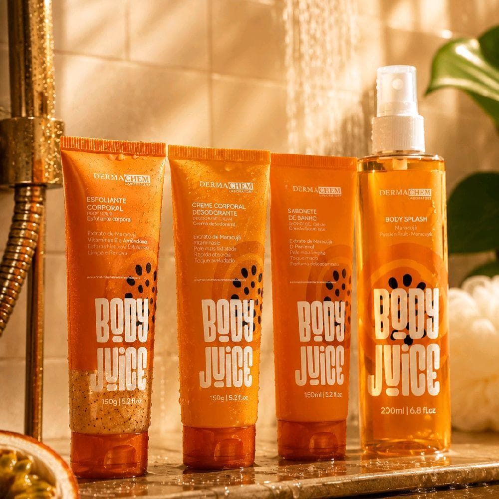Kit Banho de Maracujá com Esfoliante Corporal, Creme Corporal Desodorante, Sabonete de Banho e Body Splash.