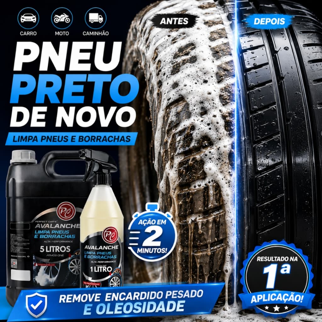 Limpa Pneus Automotivo Limpeza Profunda Encardido Oleosidade Espuma Ativa Realça Preto Natural 1L 5L