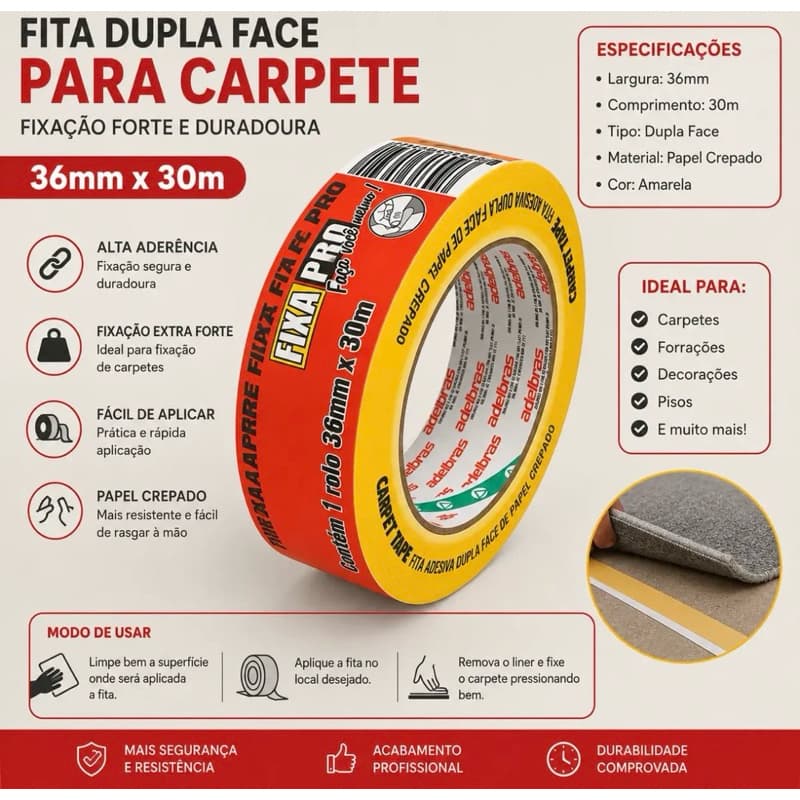 Fita Dupla Face Fixa Pro Otima Fixação - Decoração Carpete Forração Eventos Stands