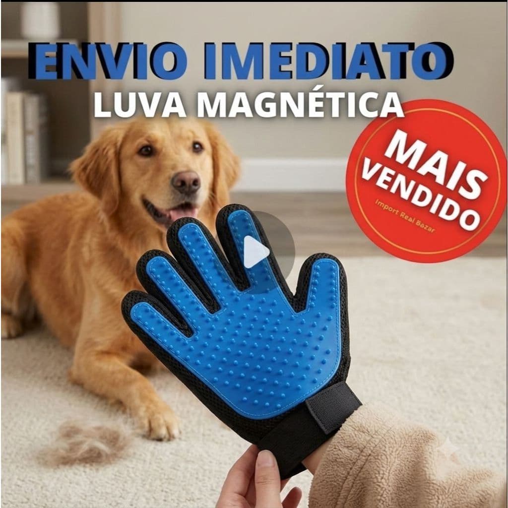 Kit Luva Pet Escova Tira Remove Pelo Cachorro Cão Gato Magnética