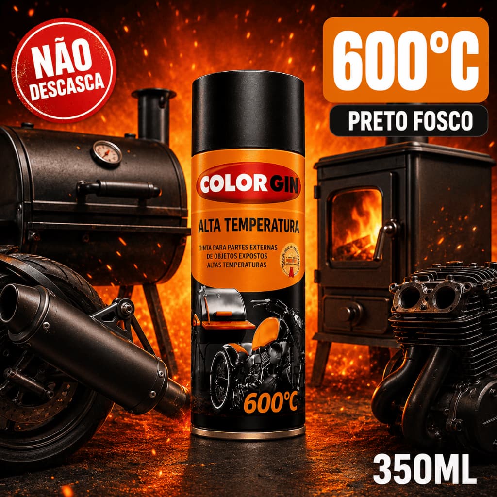 Tinta Spray Preto Alta Temperatura 350ml Colorgin Motor Escapamento Churrasqueira