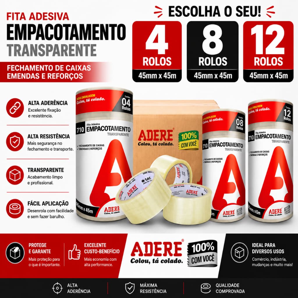 Fita Adere Durex largo 45mmx40m Empacotamento transparente