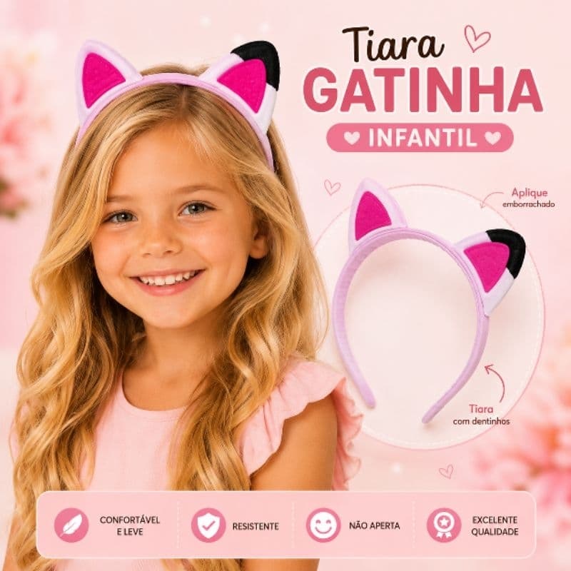 Tiara Gatinha Infantil Rosa com Glitter + Livro de Colorir Presente para Menina 🎀🐱✨
