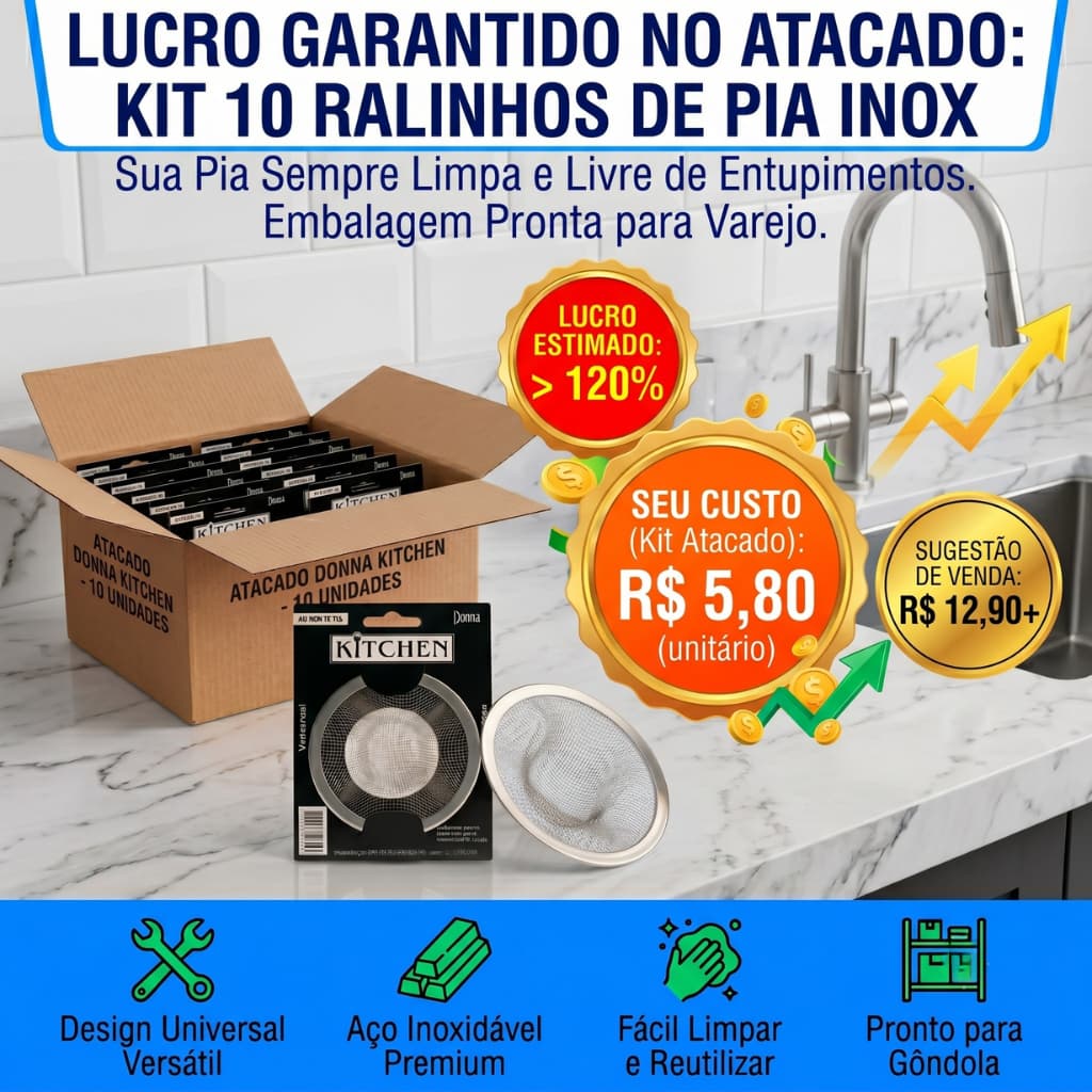 Kit 10 Ralo De Pia Inox Universal Tela Cozinha Atacado ( 5,80 Unidade )
