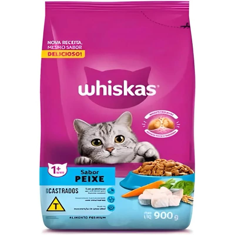 Ração Whiskas Sabor Peixe/Carne 900g | Nutrição Completa para Gatos Adultos