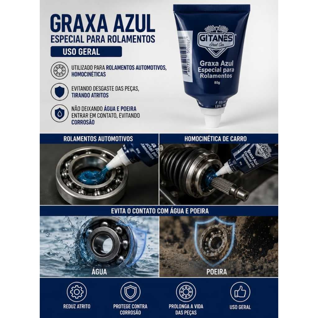 Graxa Azul 80g Para Rolamentos , Transmissão, Homocinética Uso Geral