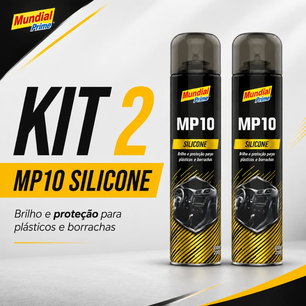 Kit 2 Silicone Spray Automotivo Mundial Prime 300ml Painel Plástico Borracha Brilho