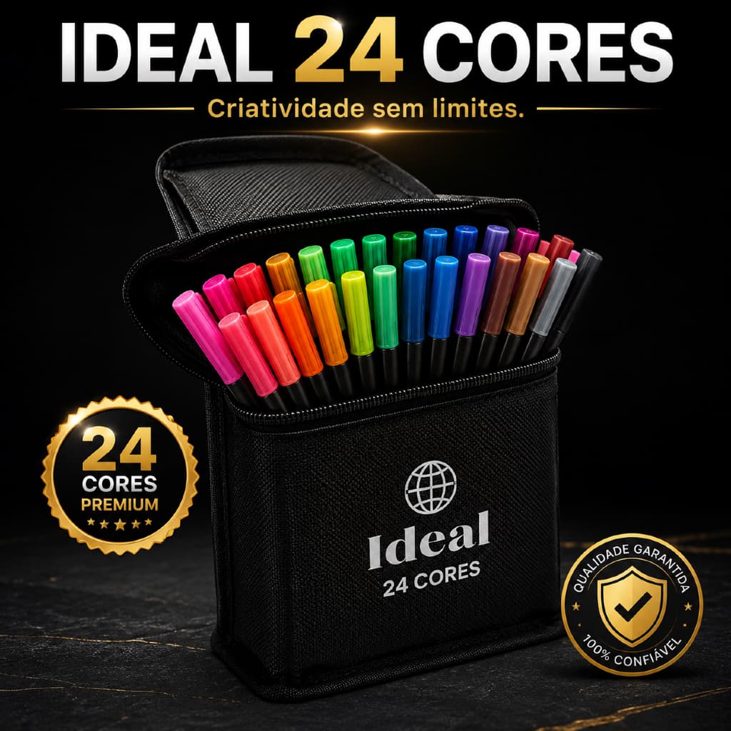 Estojo Canetas Hidrográficas 24 Cores Tinta Água Alta Qualidade Arte Escolar