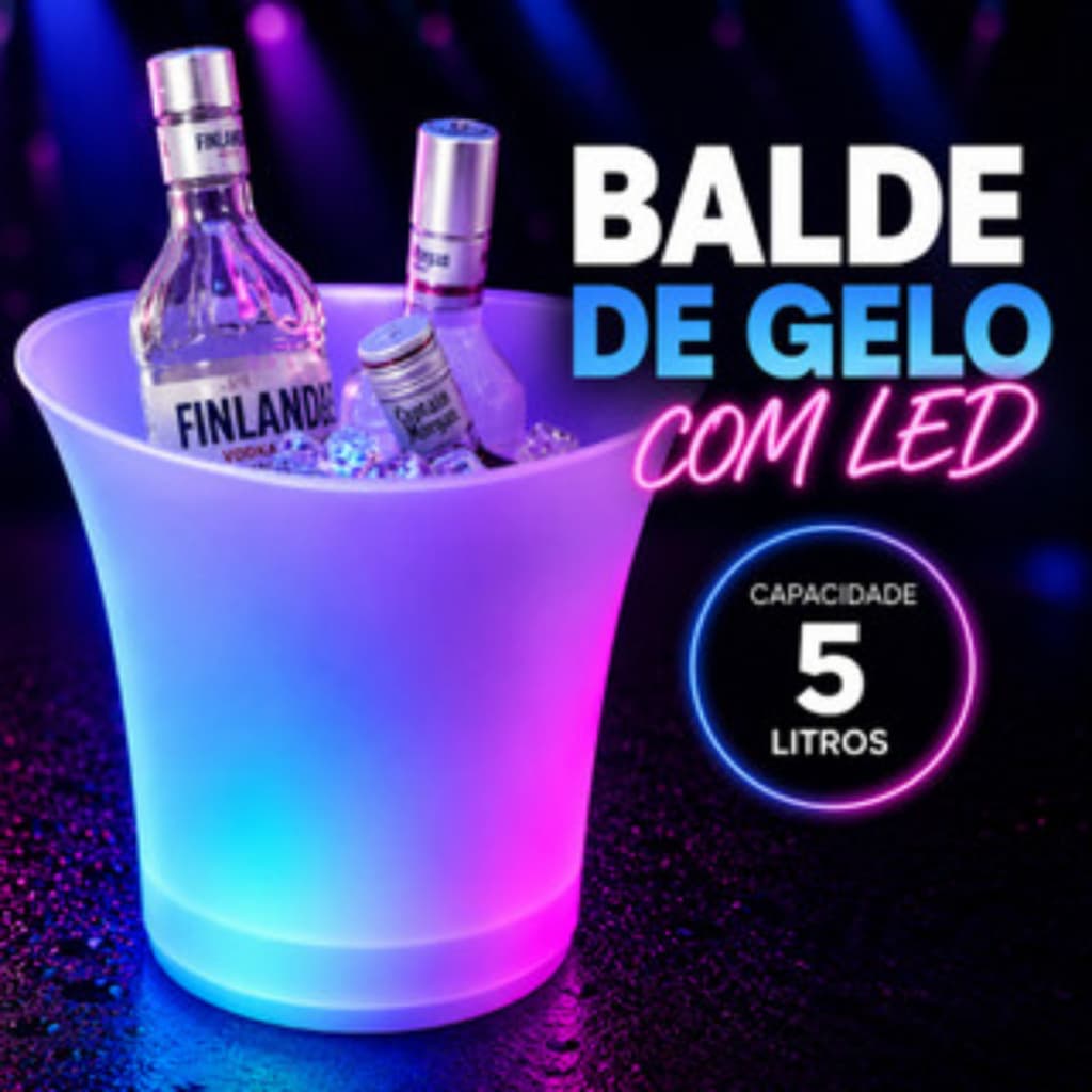 Balde de Gelo com Led 5 Litros de Acrílico para Champanhe Whisky e Cerveja em Festa Bar e Balada