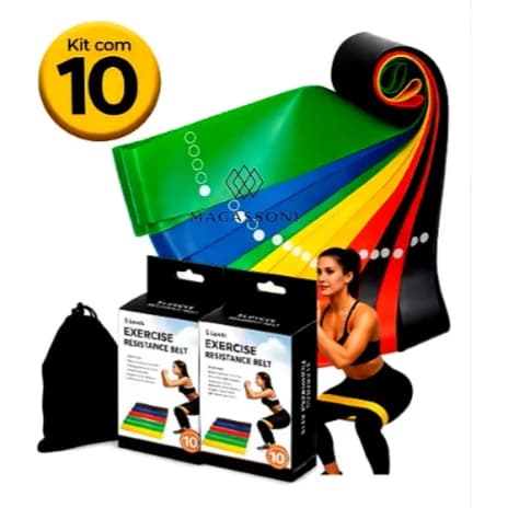 Kit10 faixas 2 kit 5 mini band Academia Treino Em Casa Pilates Fisioterapia Exercicios Multifuncional