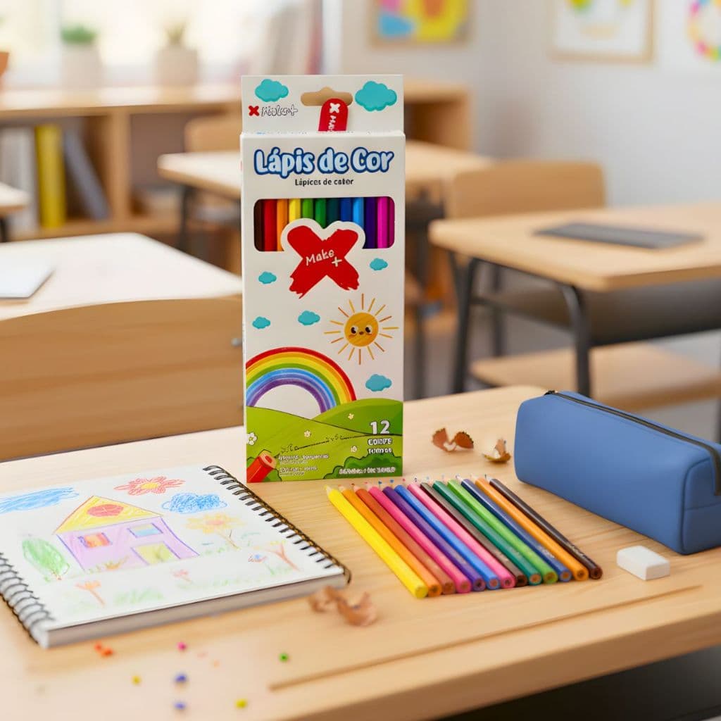 Kit Lápis de Cor 12 Cores 36 Caixas Escolar Infantil Hexagonal Atóxico Make+