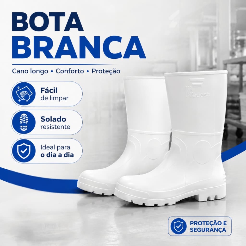 Bota de Borracha Branca PVC Impermeável Antiderrapante Frigorífico Indústria