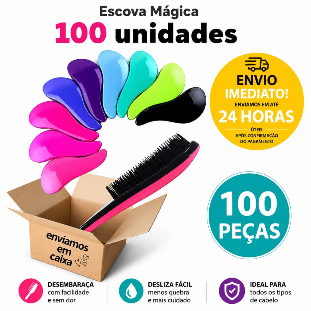 Kit 100 Escovas Mágicas Anti Frizz Desembaraça Sem Quebrar Os Fios Revenda