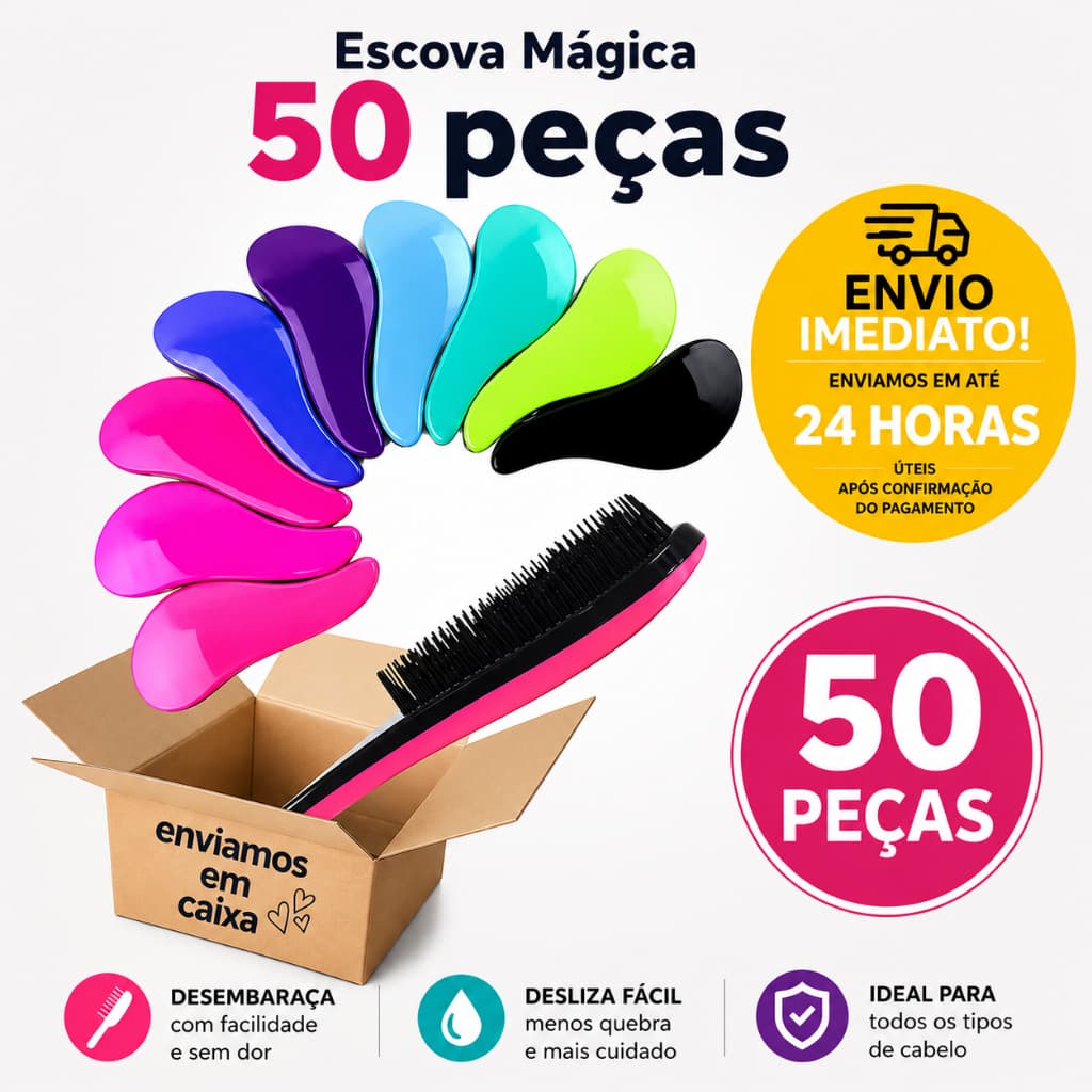 Kit 50 unidades Escovas Mágicas Anti Frizz Desembaraçadora Escolha sua Cor Para Revender