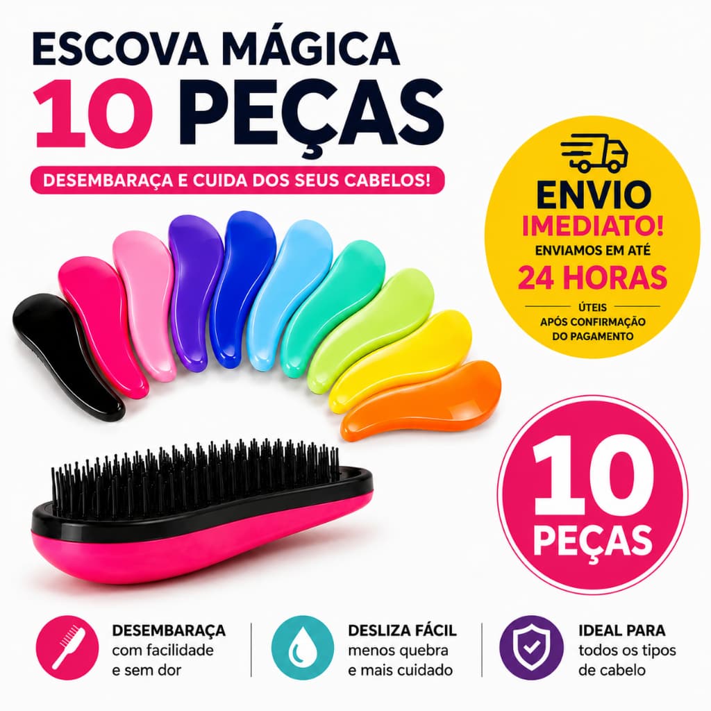 Kit 10 unidades Escovas Mágicas Anti Frizz Desembaraçadora Escolha sua Cor Para Revender