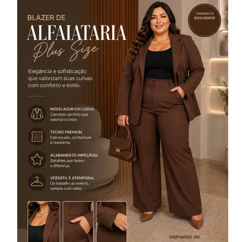 Blazer Alfaiataria Feminino Plus Size Elegante