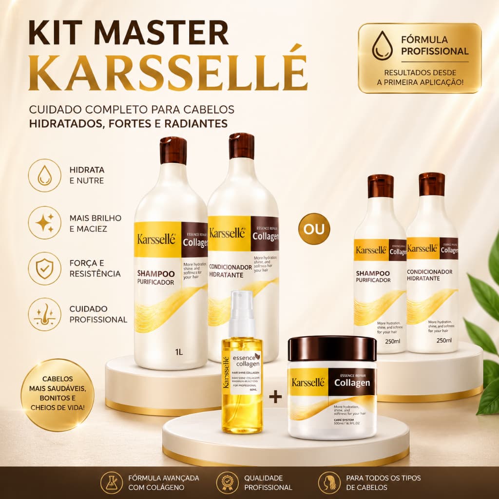 Kit Karselle Power Original Shampoo Condicionador Máscara Collagen Óleo Capilar Tratamento Completo