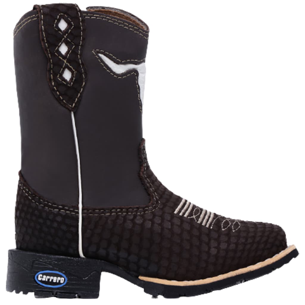 Bota texana Infantil Snake Preta Bordada Sola de Borracha