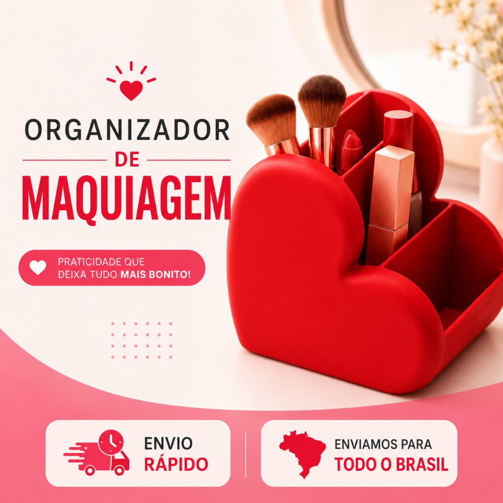 Organizador de Maquiagem Coração  Porta Pincéis e Batons | Decoração Moderna | Envio Rápido