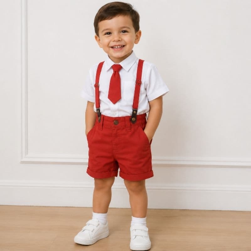 Conjunto Infantil Masculino Social gravata Bermuda Suspensório Casamento Formatura Menino aniversário