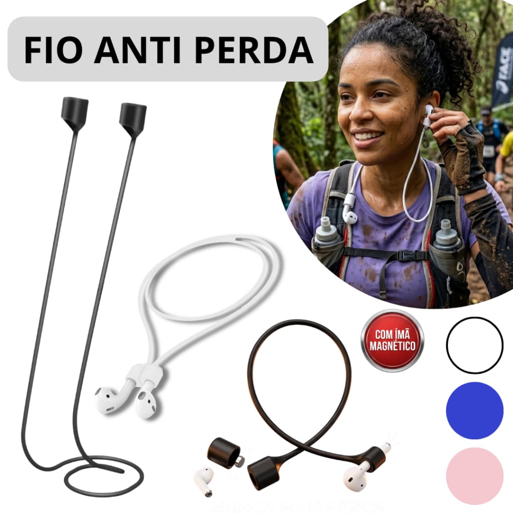 Cordão Magnético Anti-Perda AirPods Pro 1 2 3 4 Samsung Galaxy JBL Fone Sem Fio Silicone 70cm