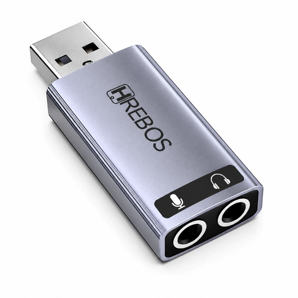 Adaptador USB para Fone e Microfone P3 Duplo Hrebos AD-258 Placa de Som Externa p/ PC Notebook Live