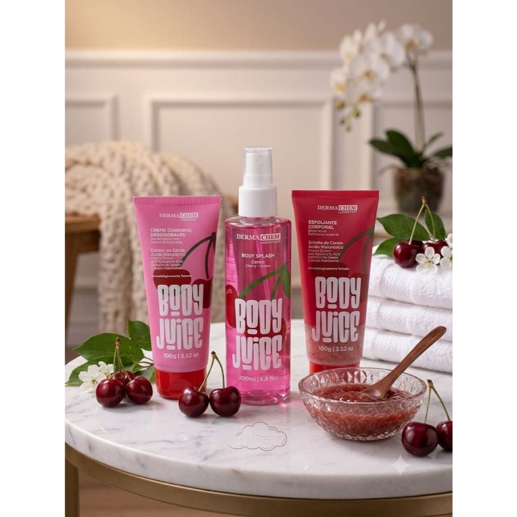 Body Juice Dermachem: Body Splash, Hidratante e Esfoliante Corporal para pele perfumada, hidratada e renovada