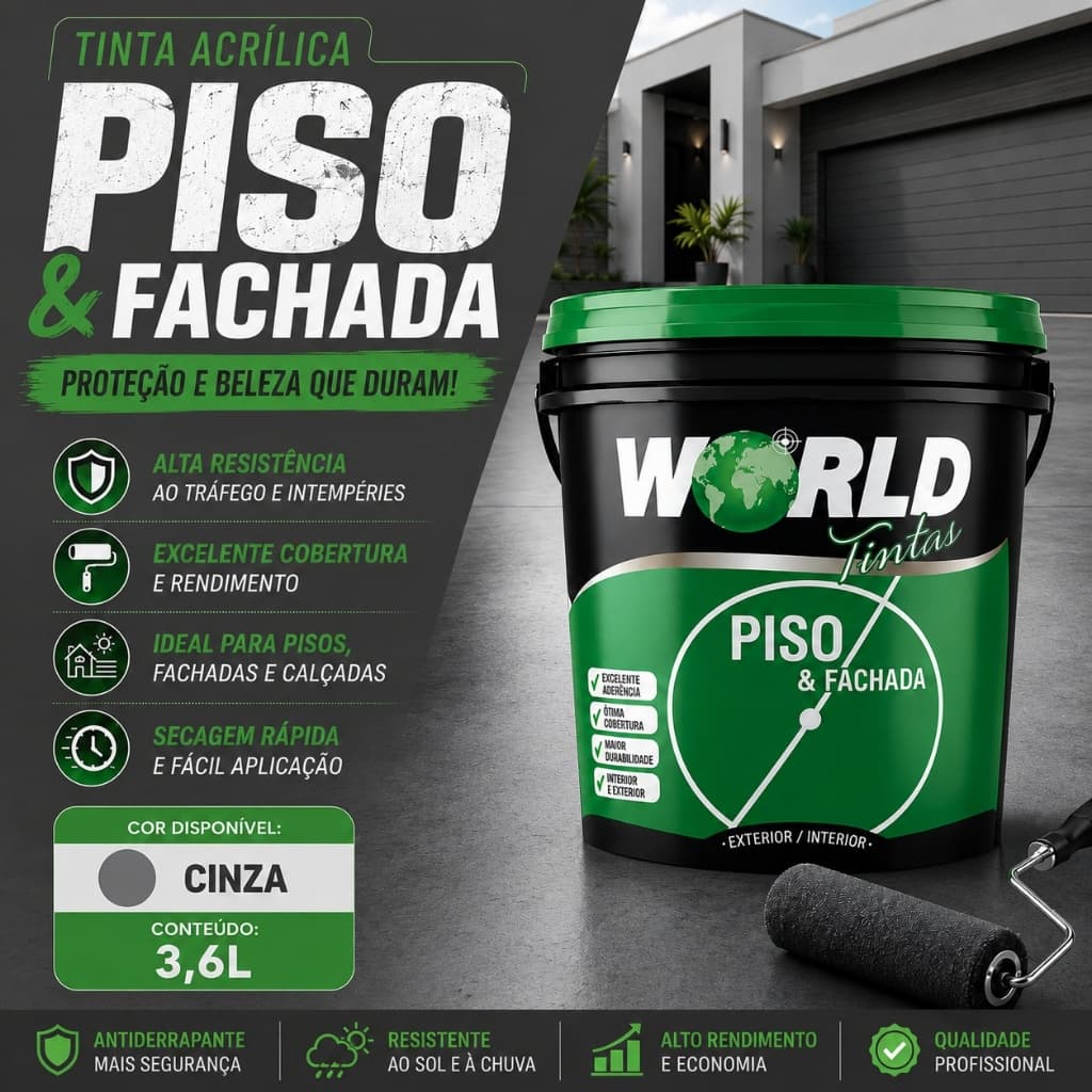 Tinta Acrílica Piso e Fachada Cinza 3,6L Alta Resistência Antiderrapante Sol e Chuva