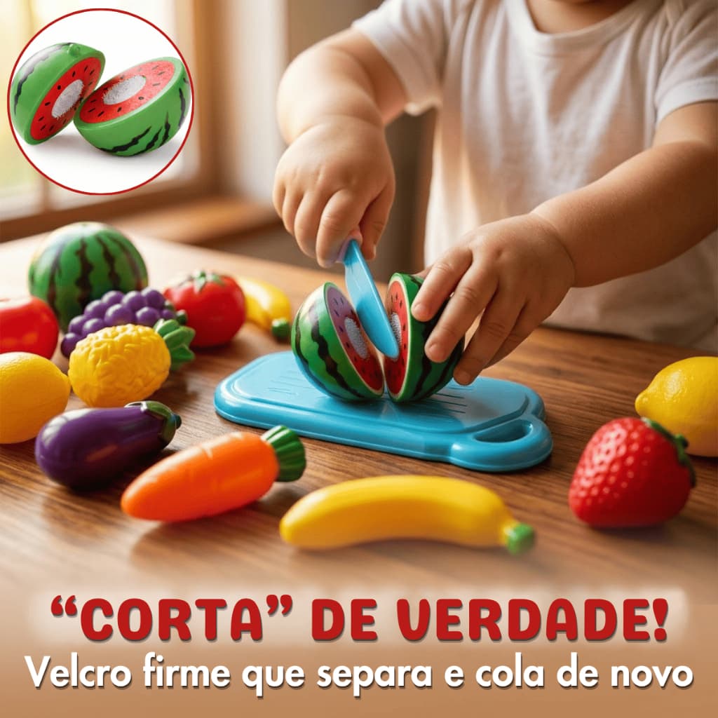 Kit Frutas E Legumes Com Velcro Brinquedo Alimentos Cozinha Infantil