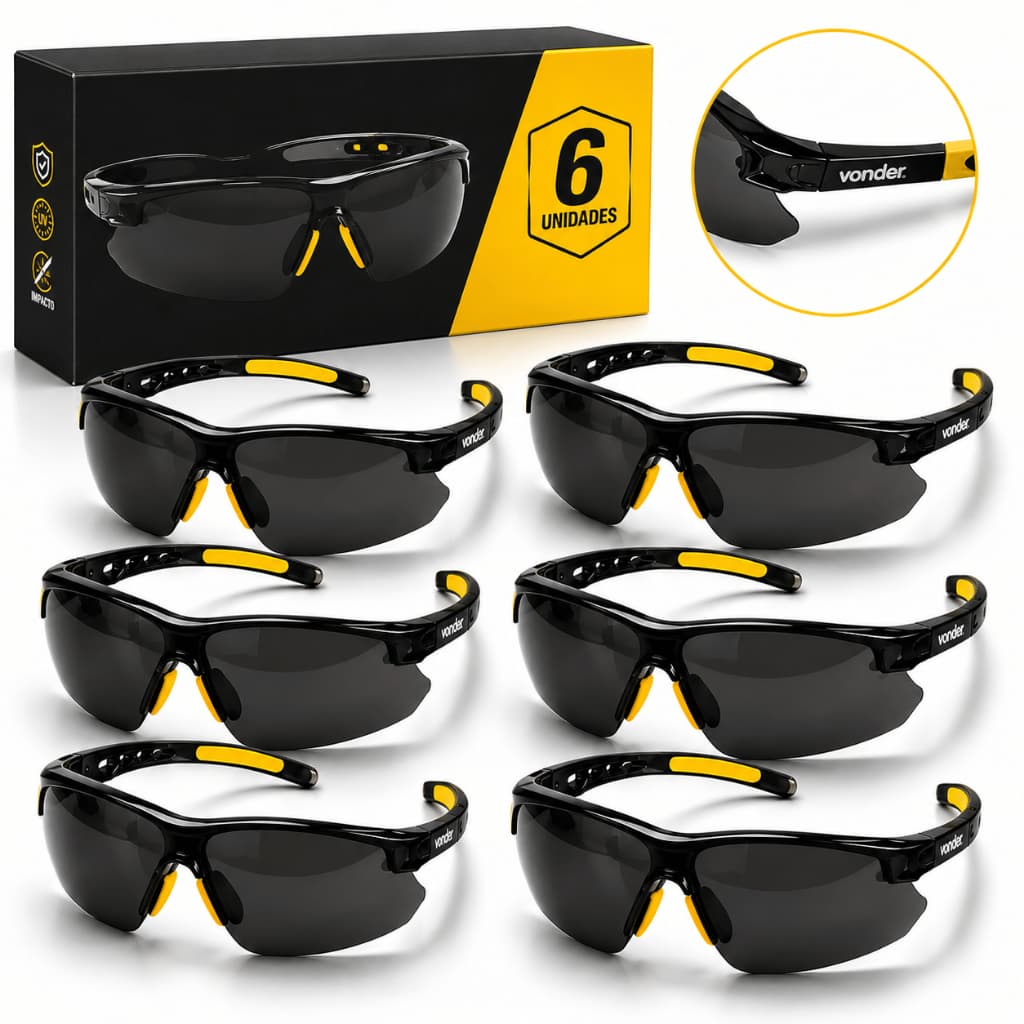 Kit 6 Óculos De Segurança Fumê Trabalho Epi Vonder Anti Risco Modelo Boxer Proteção CA