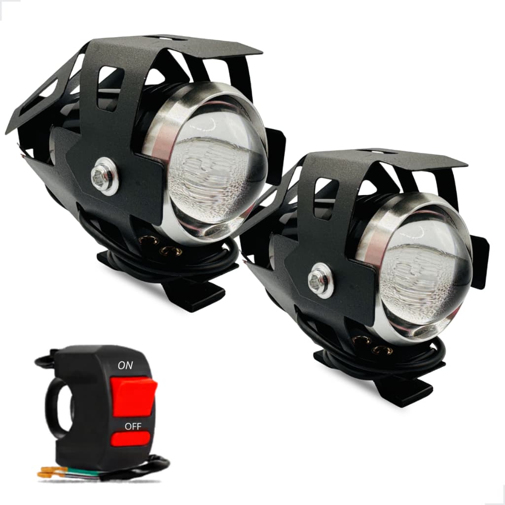 Par Farol de Milha LED U5 Universal Super Branco 6000K Moto Carro Off Road Auxiliar