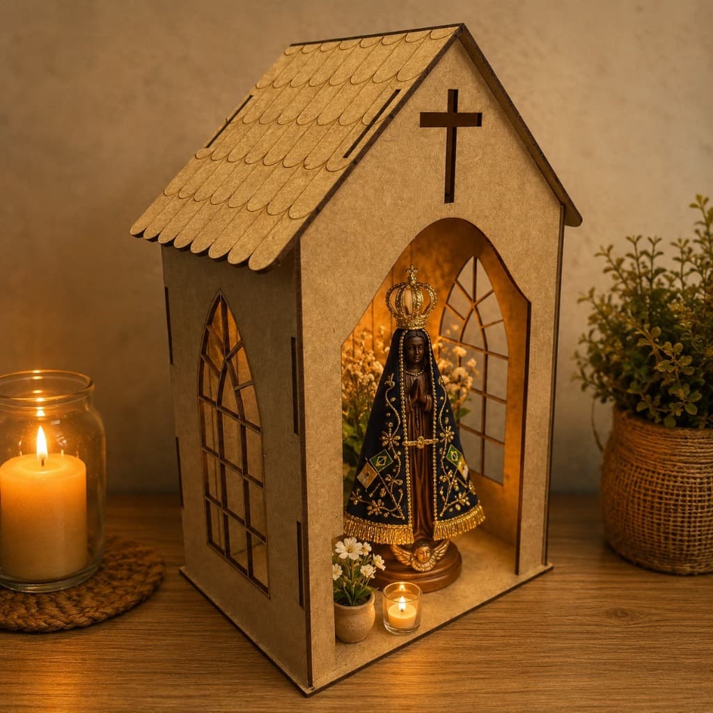 Capela Imagem Santo Capelinha Oratório Santuário Altar Doméstico Mesa Parede Presente Católico Nossa Senhora Mdf