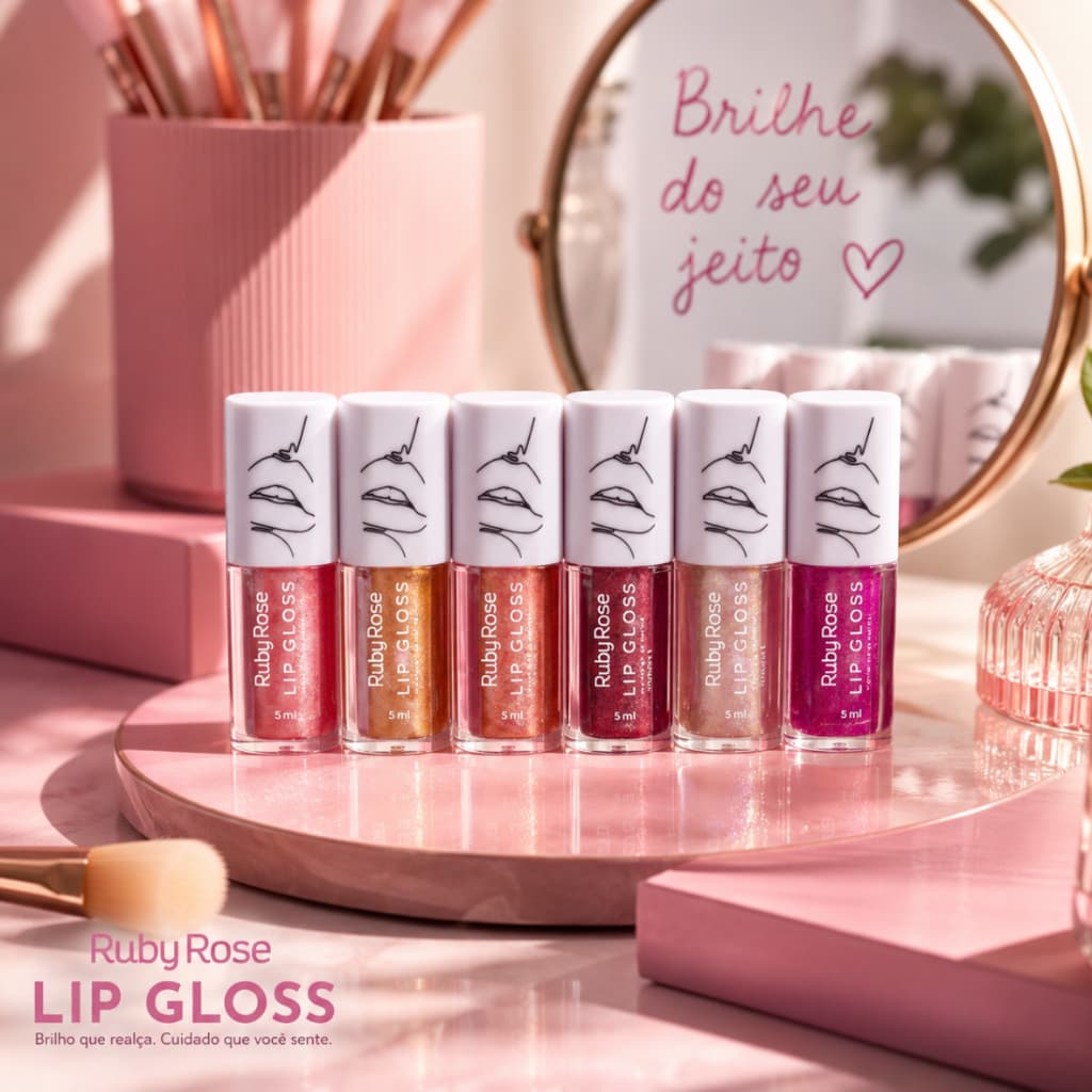 Lip Gloss Brilho Labial Com Glitter Ruby Rose