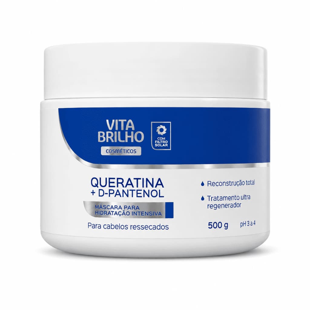Máscara Capilar Queratina + D-Pantenol Vita Brilho 500g Hidratação Intensiva Reconstrução Capilar