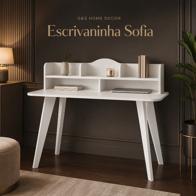 Escrivaninha Sofia Penteadeira Branca Mesa de Estudos Moderna Home Office Premium